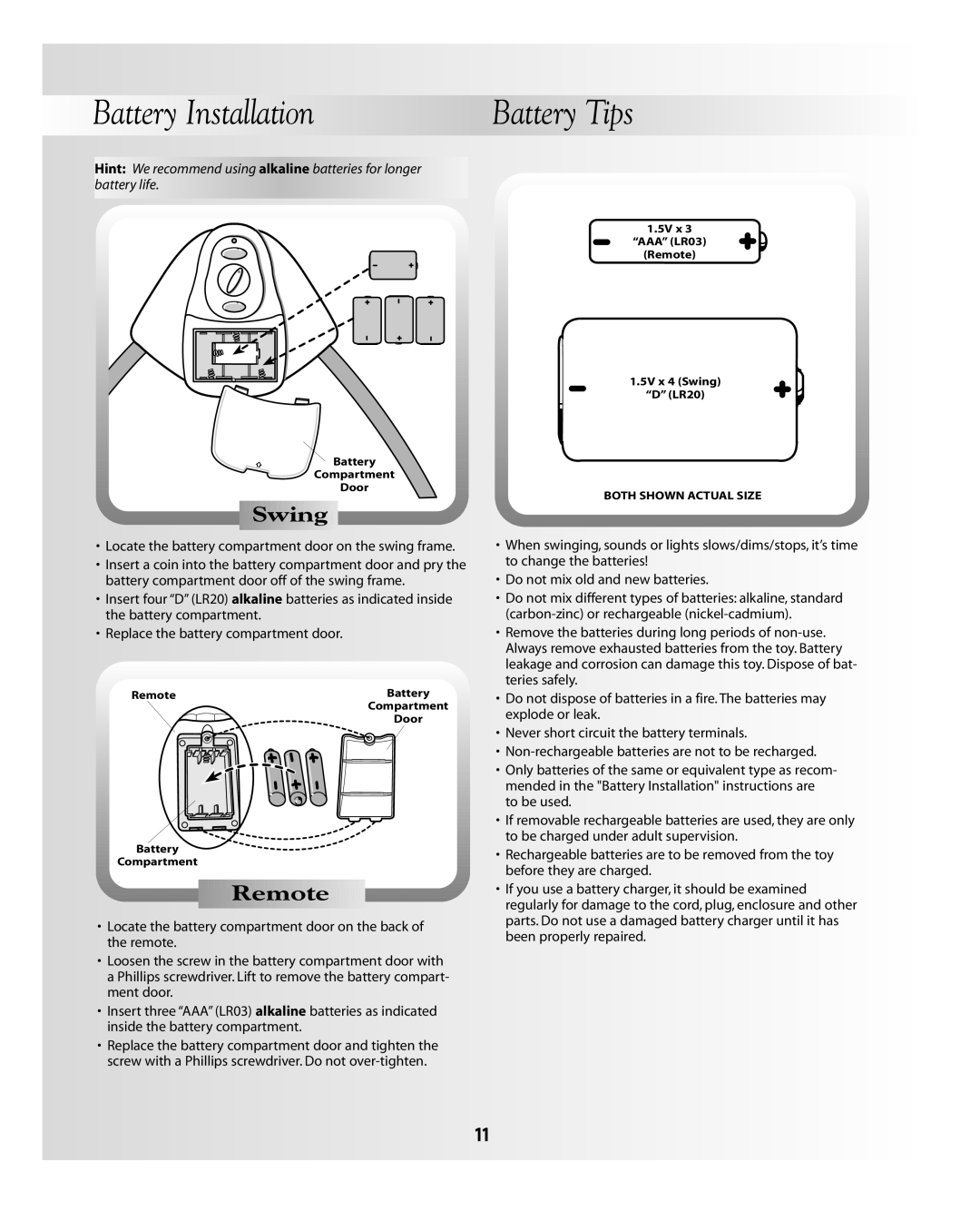 Fisher-Price B0323, B3002 instruction sheet Battery Installation, Battery Tips 