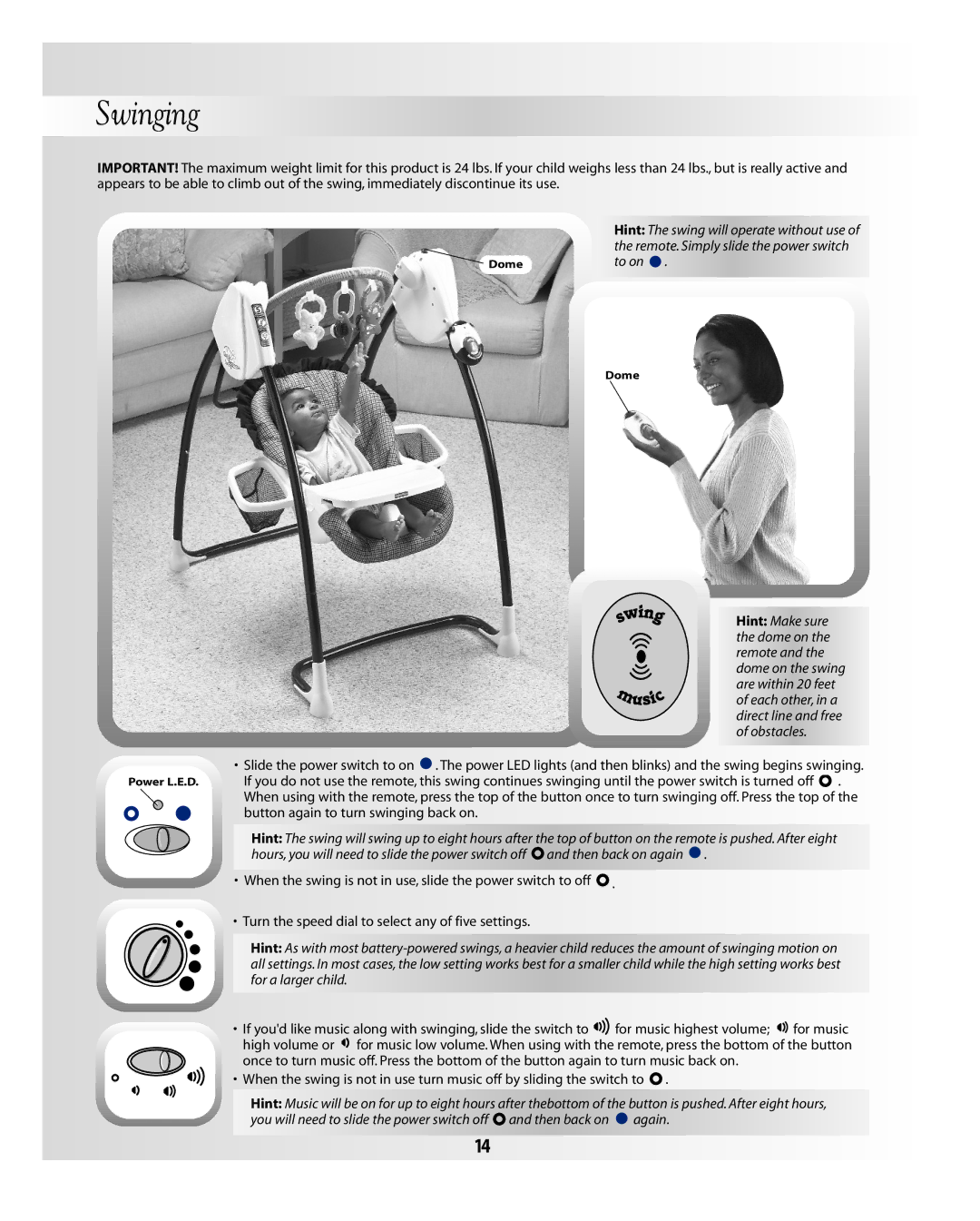 Fisher-Price B3002, B0323 instruction sheet Swinging, To on 