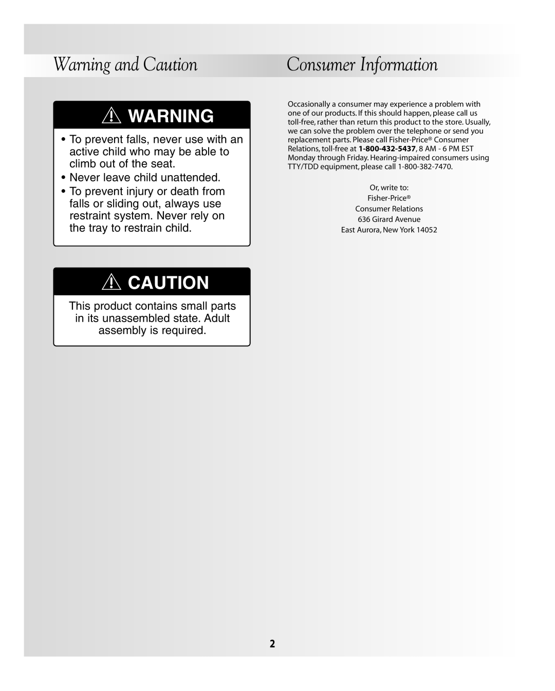 Fisher-Price B3002, B0323 instruction sheet Consumer Information 