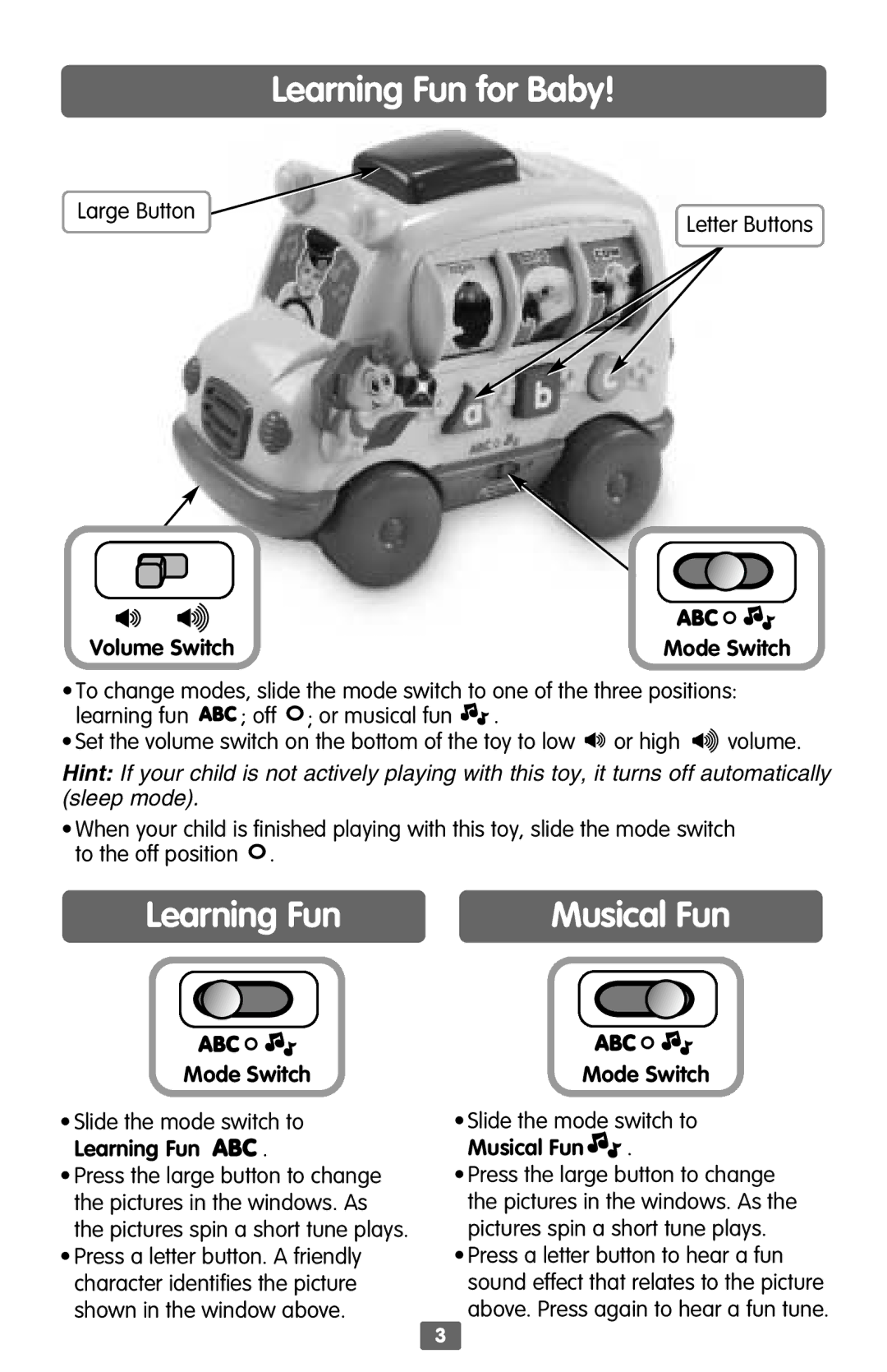 Fisher-Price B4860 instruction sheet Learning Fun for Baby 