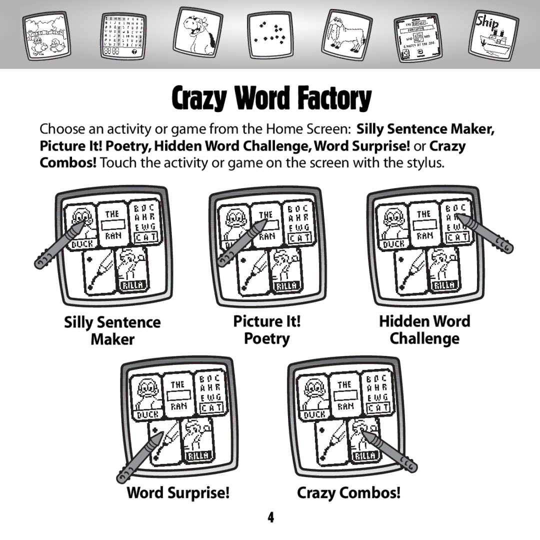 Fisher-Price B8287 owner manual Crazy Word Factory 