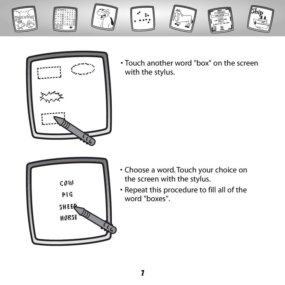 Fisher-Price B8287 owner manual Touch another word box on the screen with the stylus 