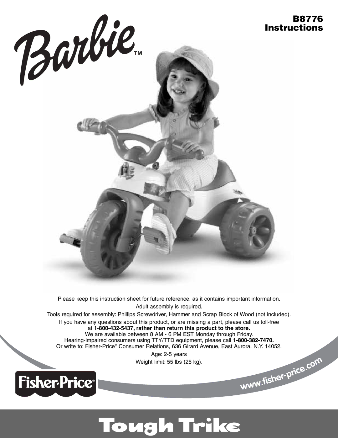 Fisher-Price B8776 instruction sheet Tough Trike 