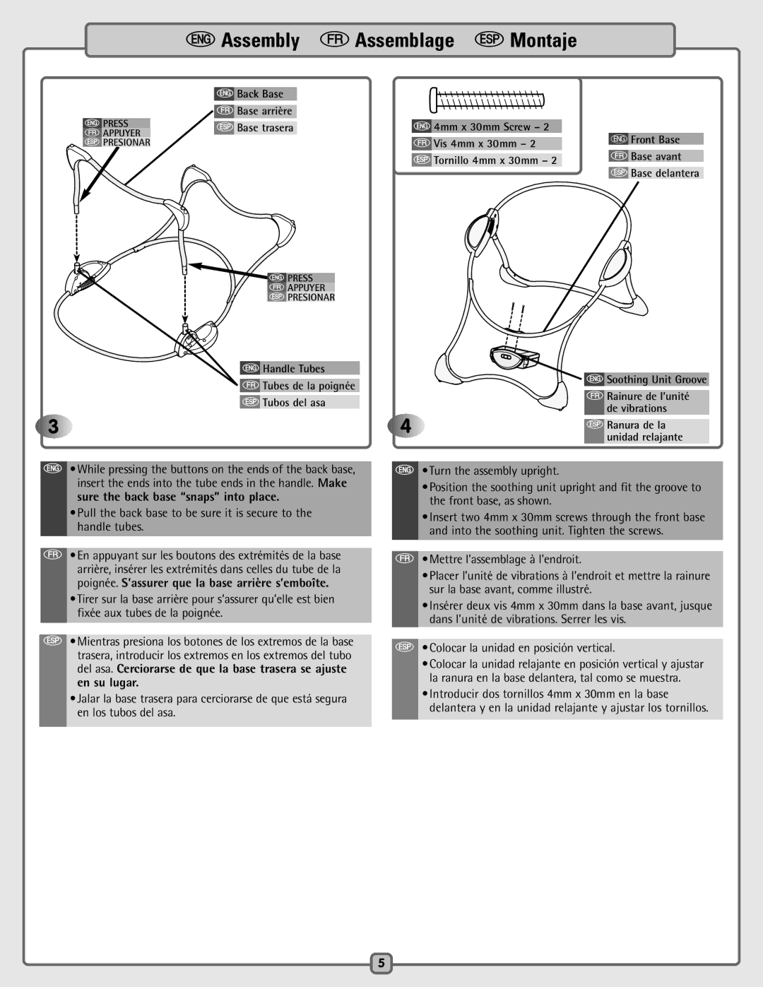 Fisher-Price B8786 instruction sheet Vis 4mm x 30mm 