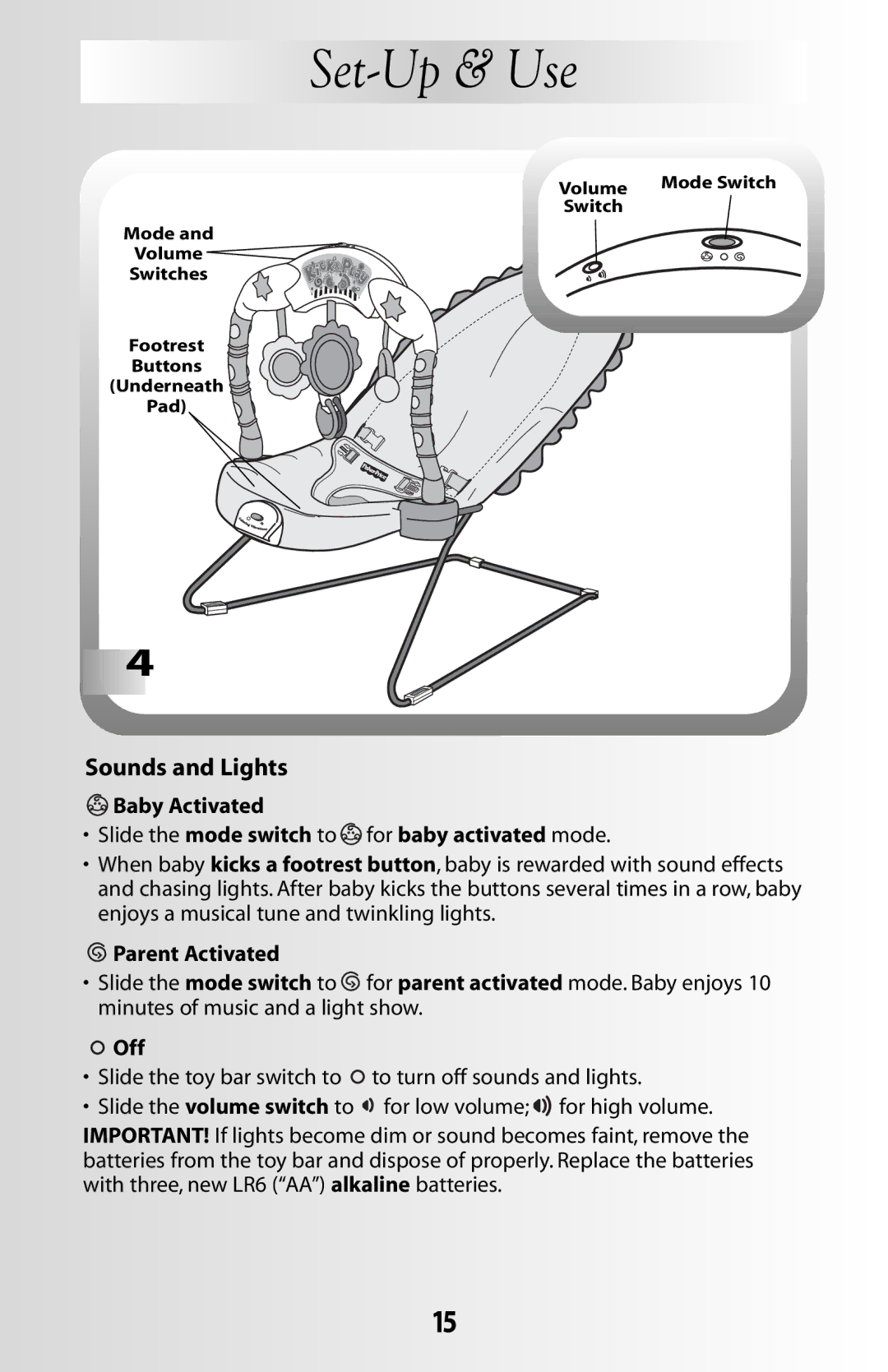 Fisher-Price B8865 manual Parent Activated, Off 