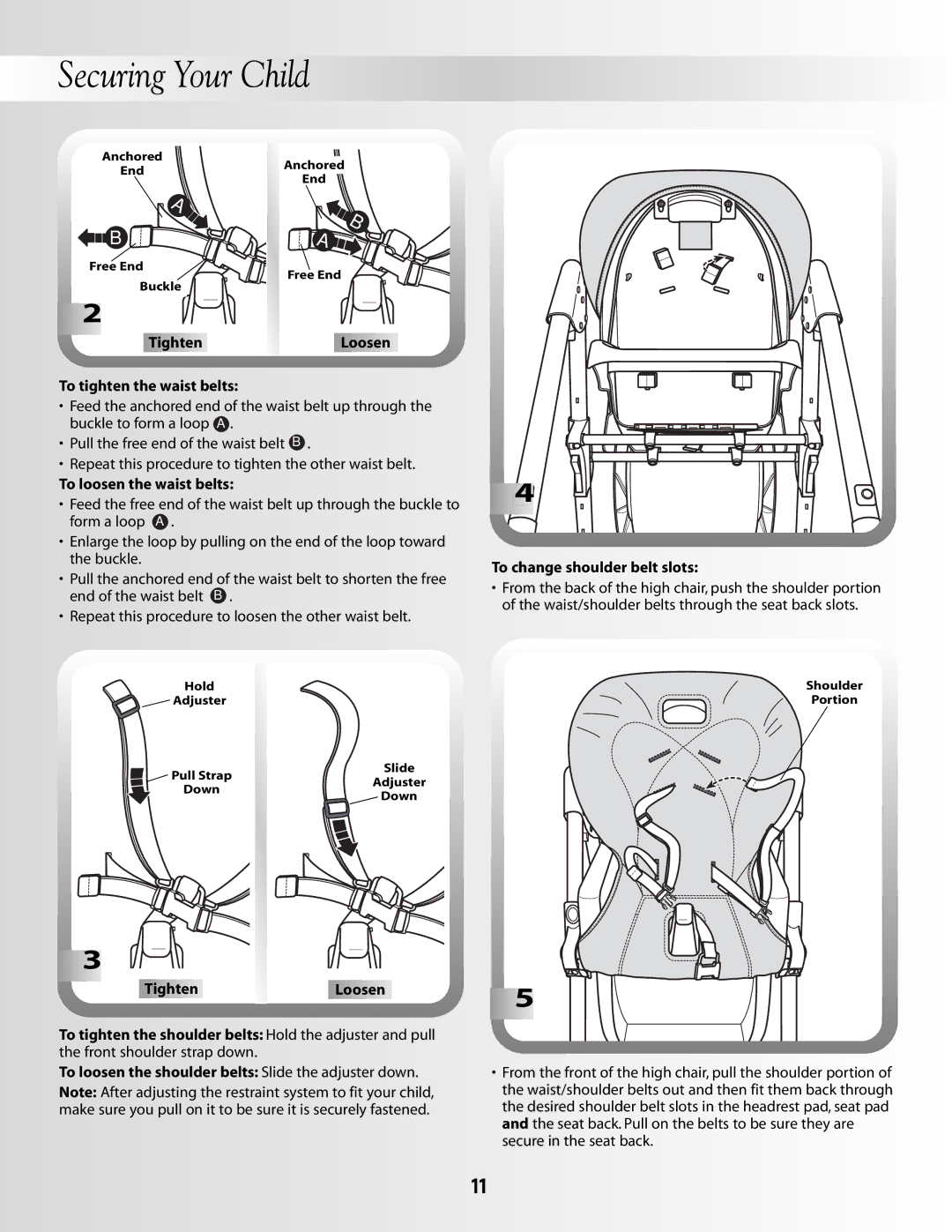 Fisher-Price B8866 manual Securing Your Child, To tighten the waist belts 