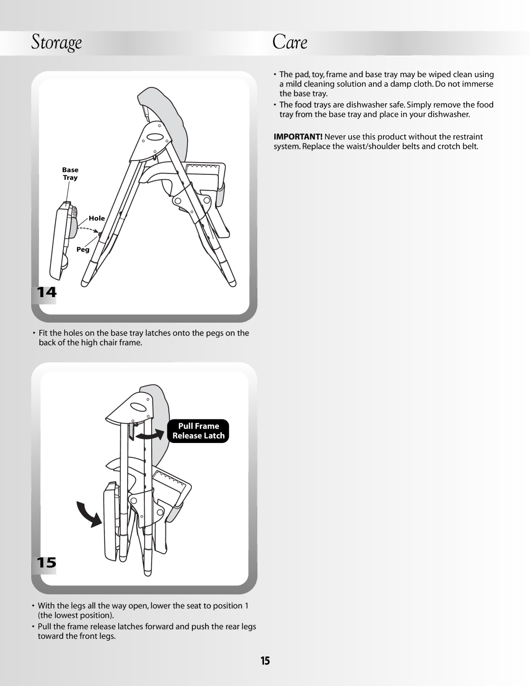 Fisher-Price B8866 manual Storage Care, Pull Frame Release Latch 