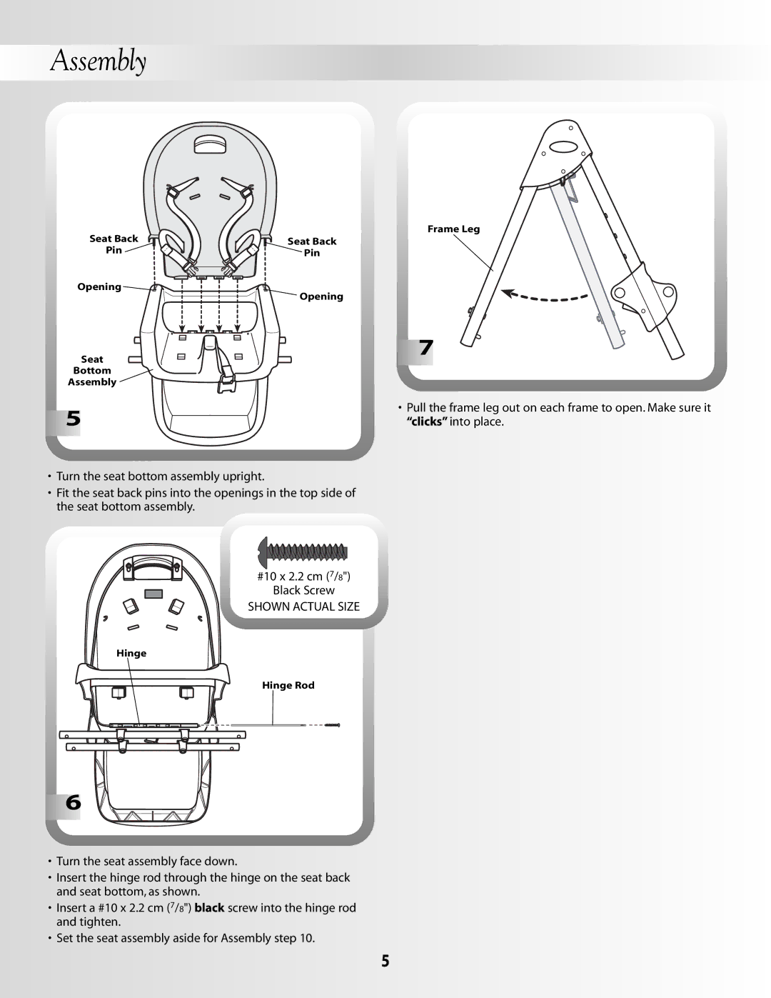 Fisher-Price B8866 manual Pin Opening Frame Leg Seat Bottom Assembly 