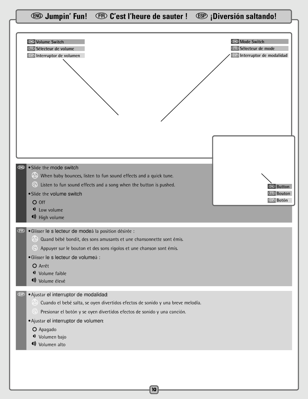 Fisher-Price B9639 instruction sheet Ajustar el interruptor de modalidad 