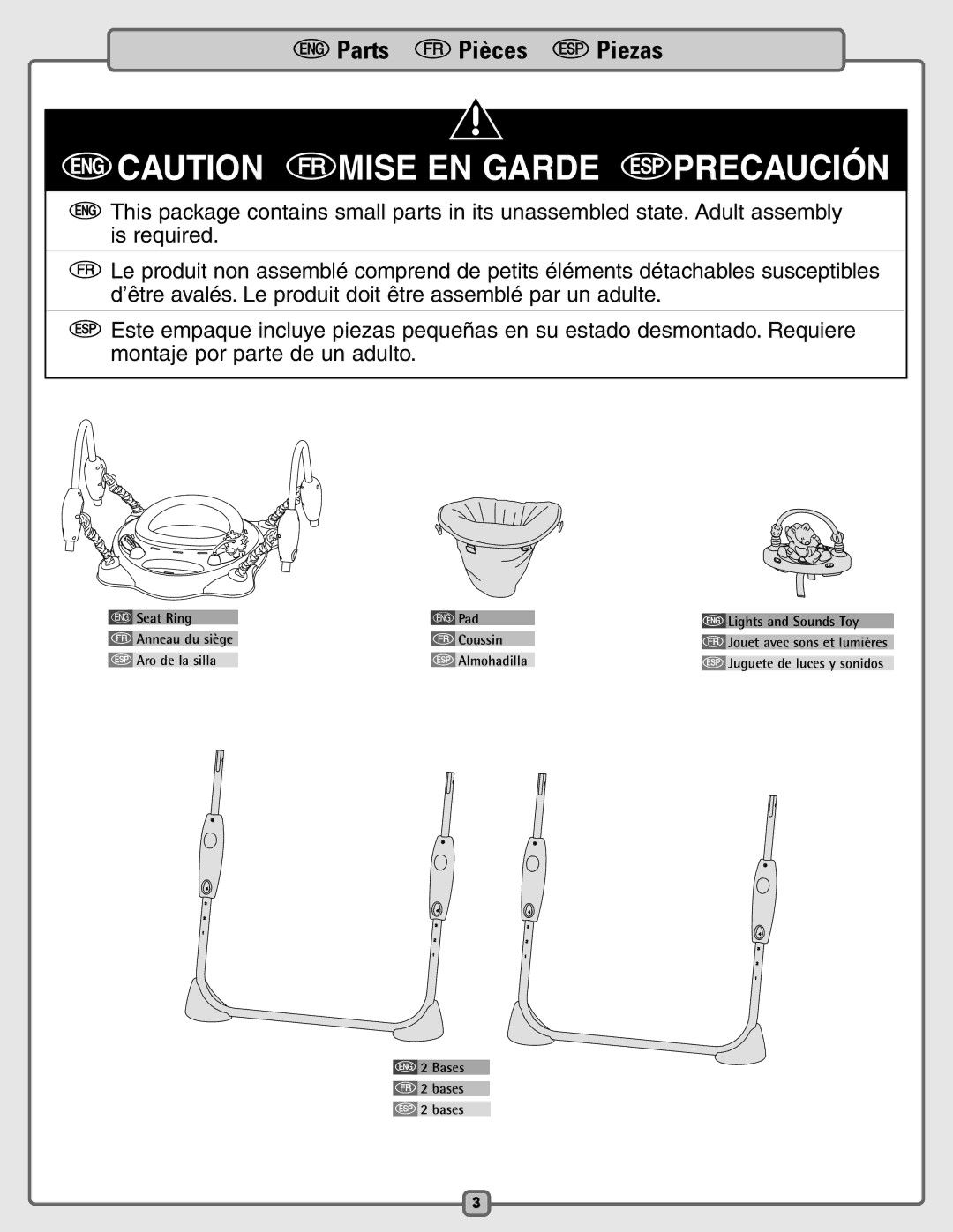 Fisher-Price B9639 instruction sheet ECAUTION fMISE EN Garde Sprecaución, Parts f Pièces S Piezas 