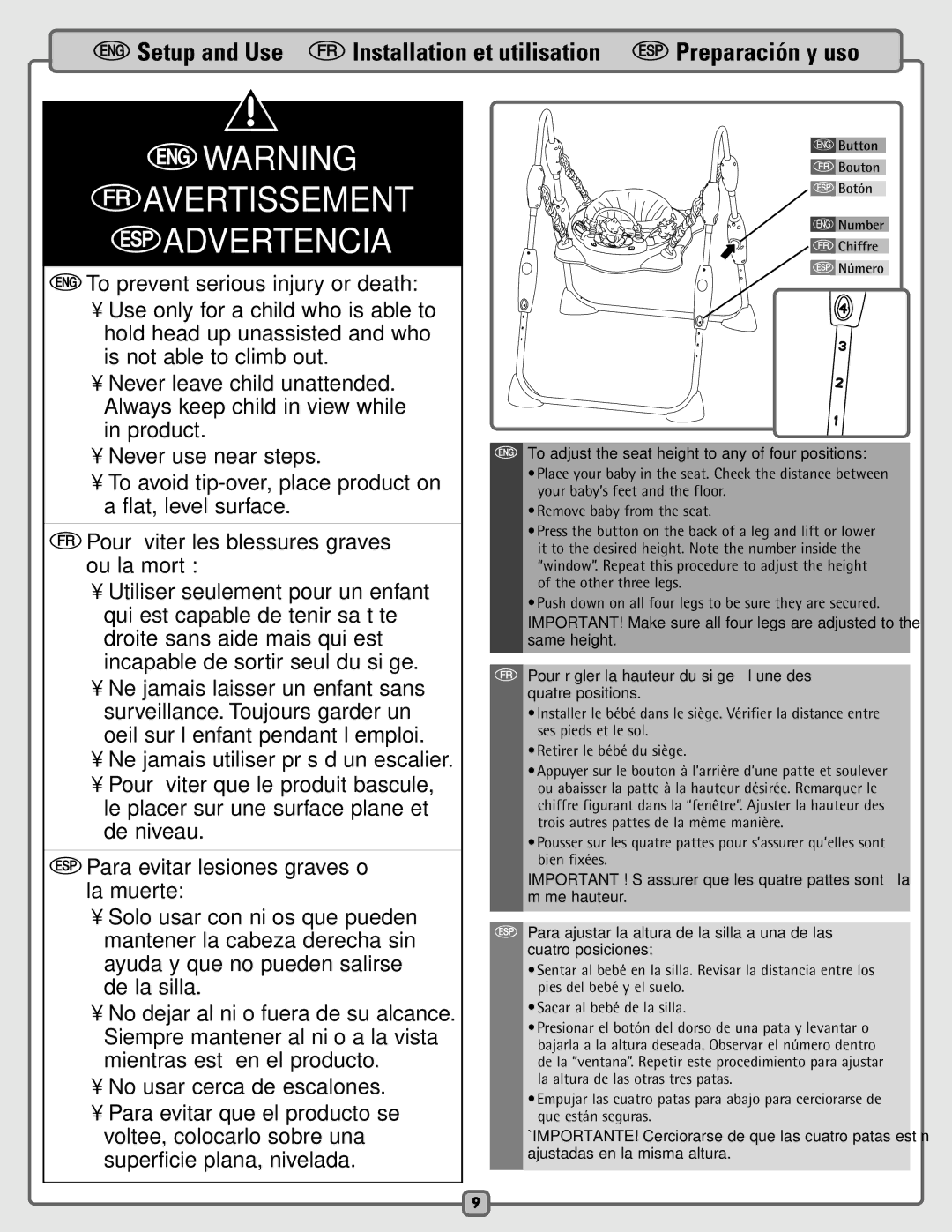 Fisher-Price B9639 instruction sheet Sadvertencia 