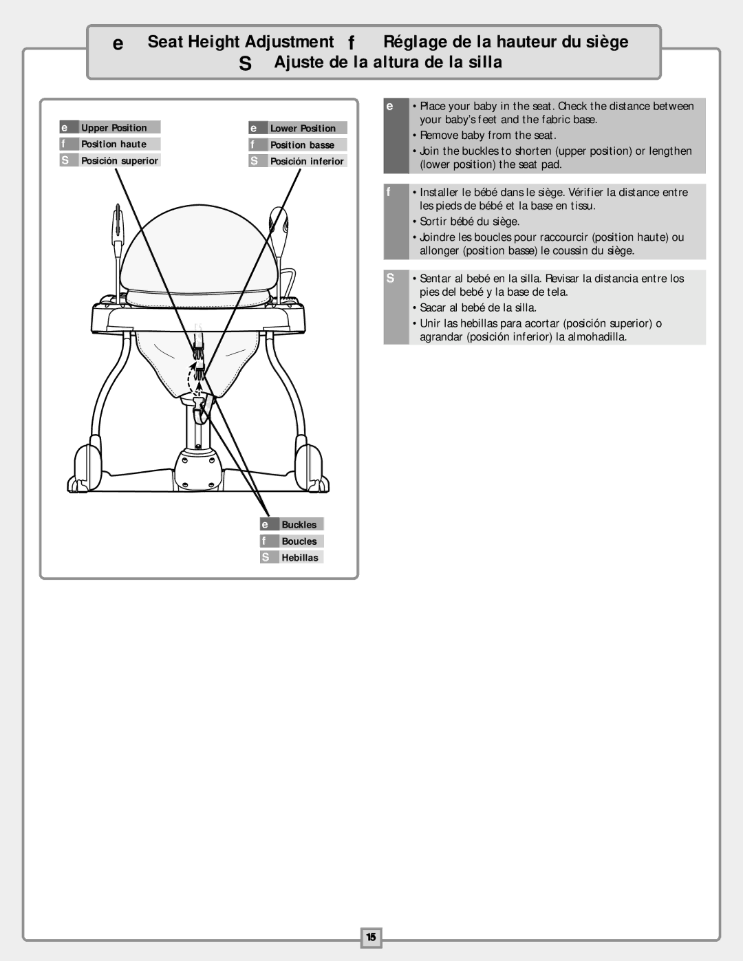 Fisher-Price B9759 instruction sheet Upper Position Lower Position Position haute Position basse 