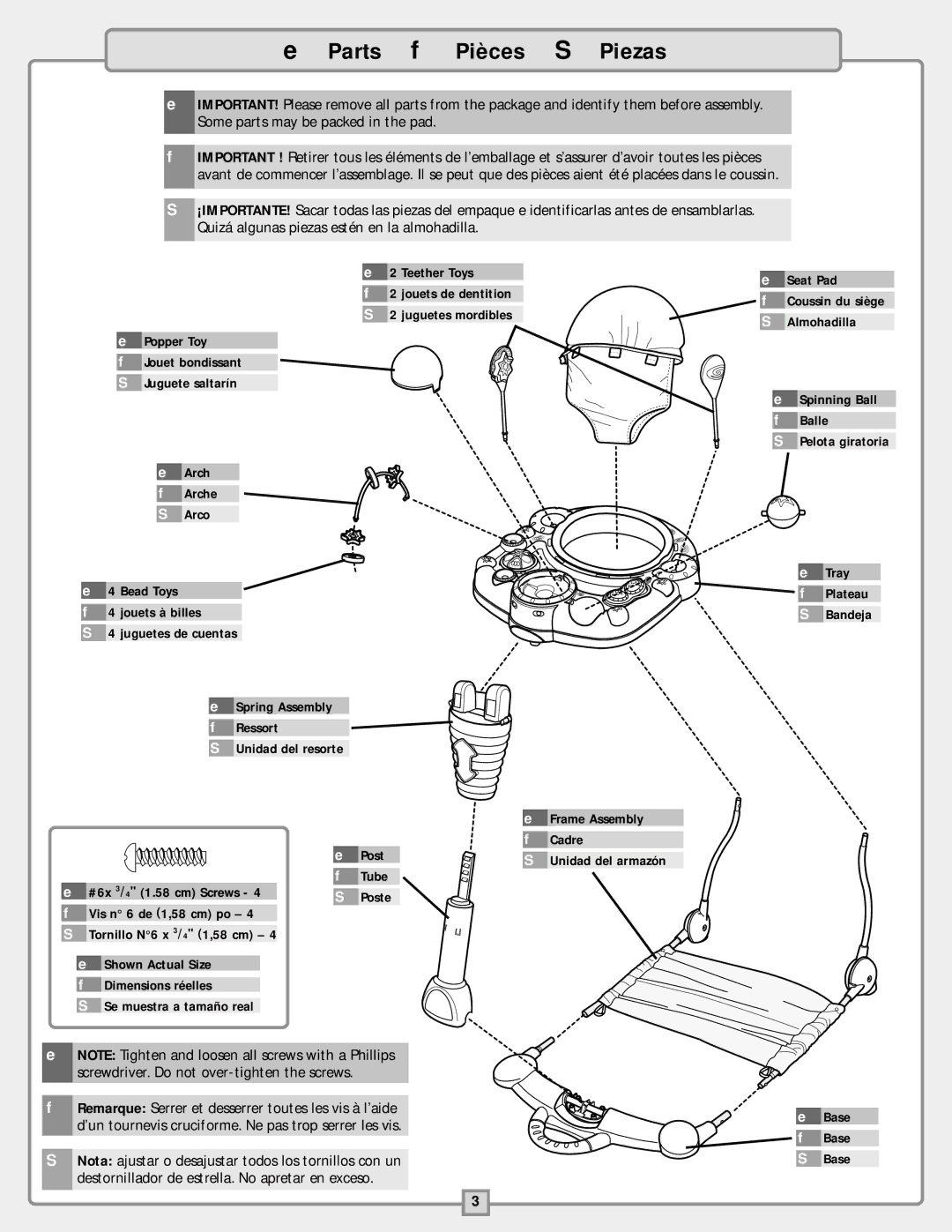 Fisher-Price B9759 instruction sheet Parts f Pièces S Piezas 