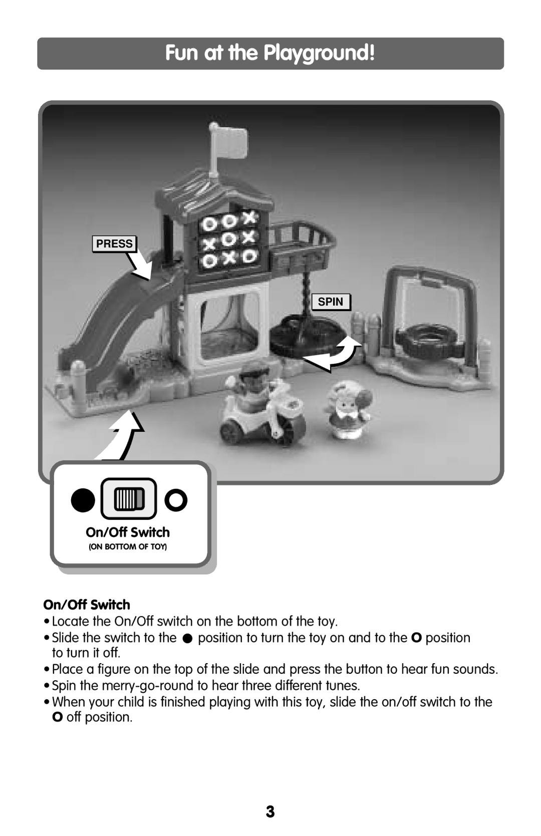 Fisher-Price B9760 instruction sheet Fun at the Playground, On/Off Switch 