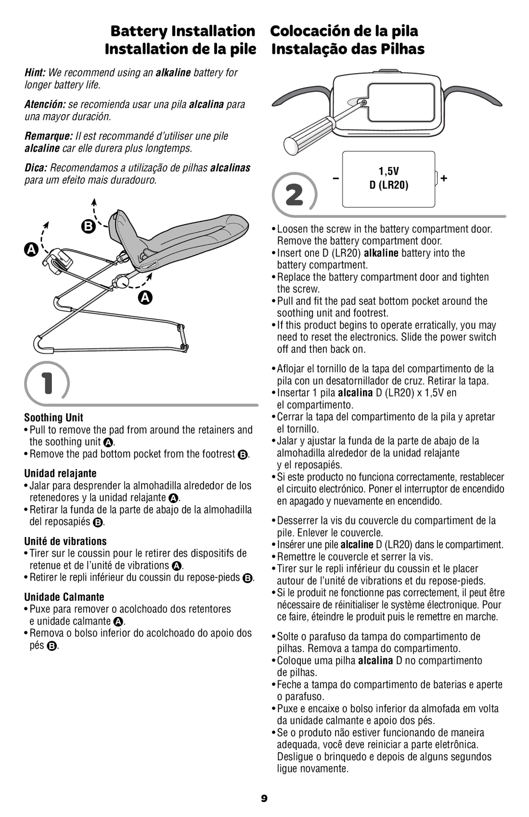 Fisher-Price BBT60 instruction sheet Battery Installation, Installation de la pile 