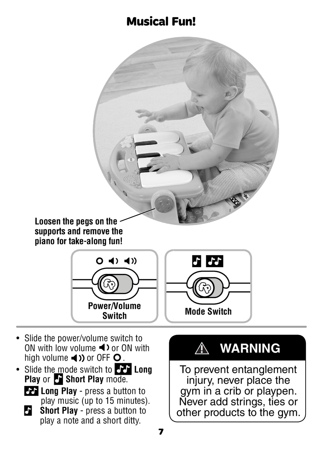 Fisher-Price BMH49 instruction sheet Musical Fun, Piano for take-along fun, High volume or OFF 