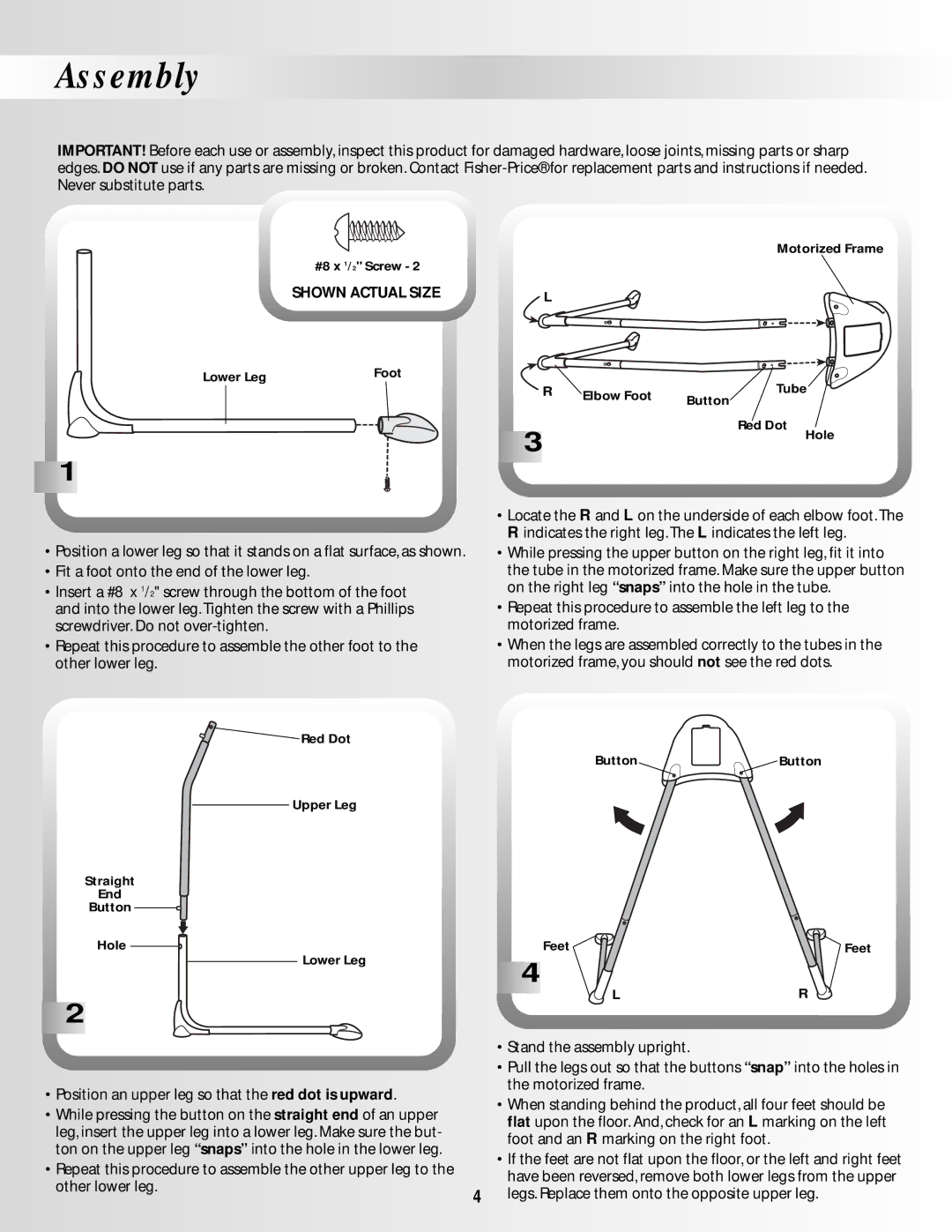 Fisher-Price BO639 instruction sheet Assembly, Shown Actual Size 