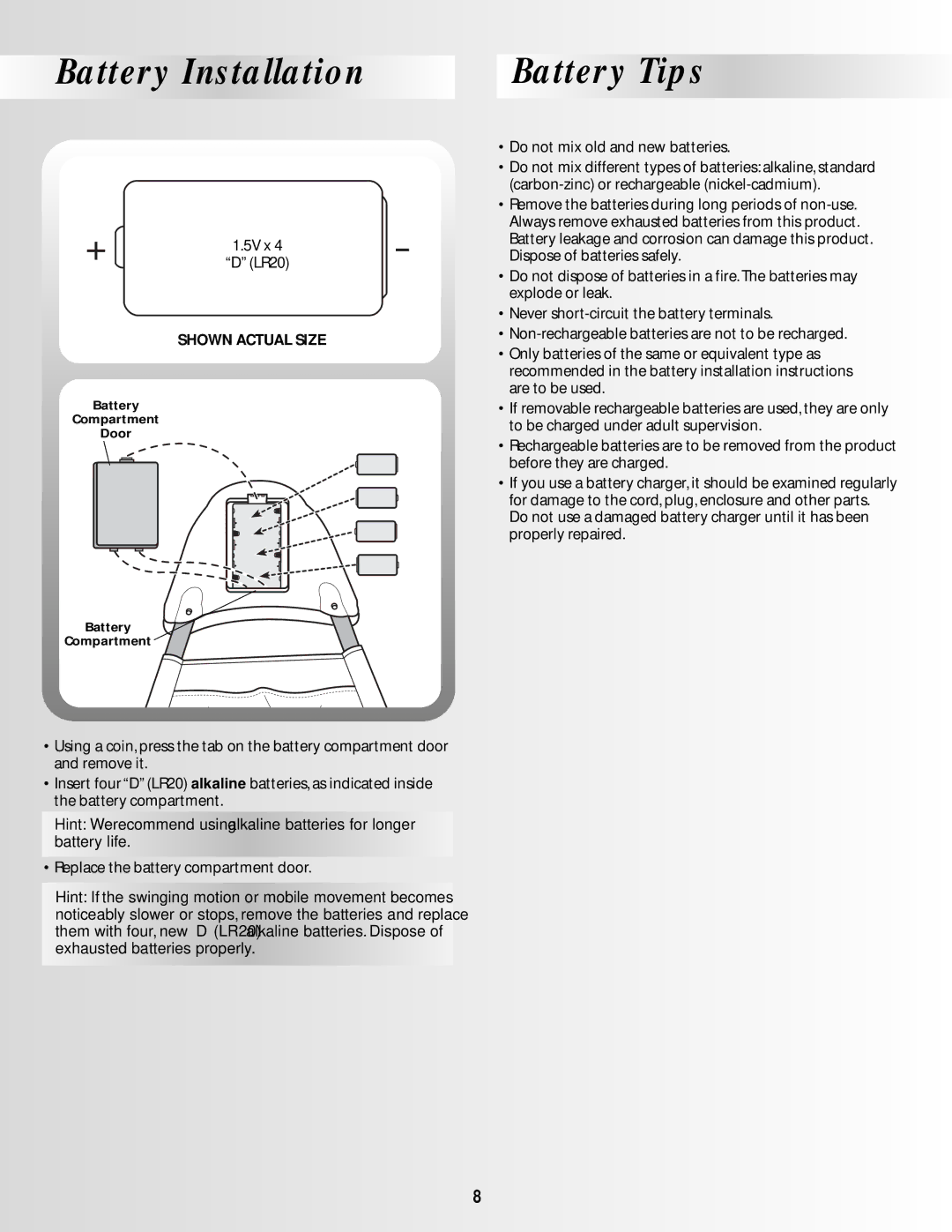 Fisher-Price BO639 instruction sheet Battery Installation, Battery Tips 