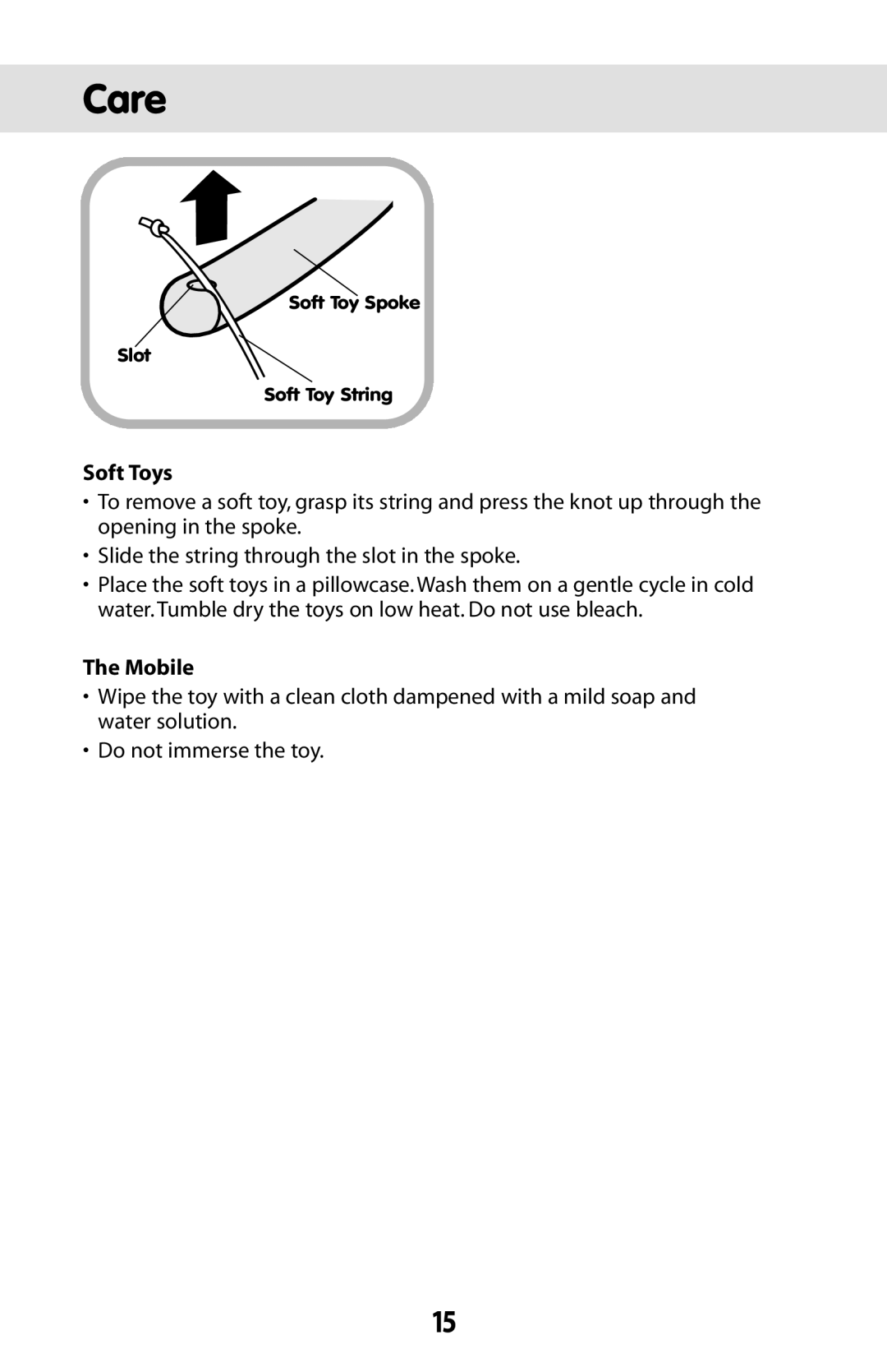 Fisher-Price C0108 instruction sheet Care, Soft Toys, Mobile 