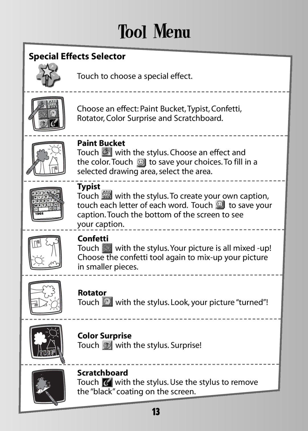 Fisher-Price B7712, C0507, B7711 owner manual Special Effects Selector 