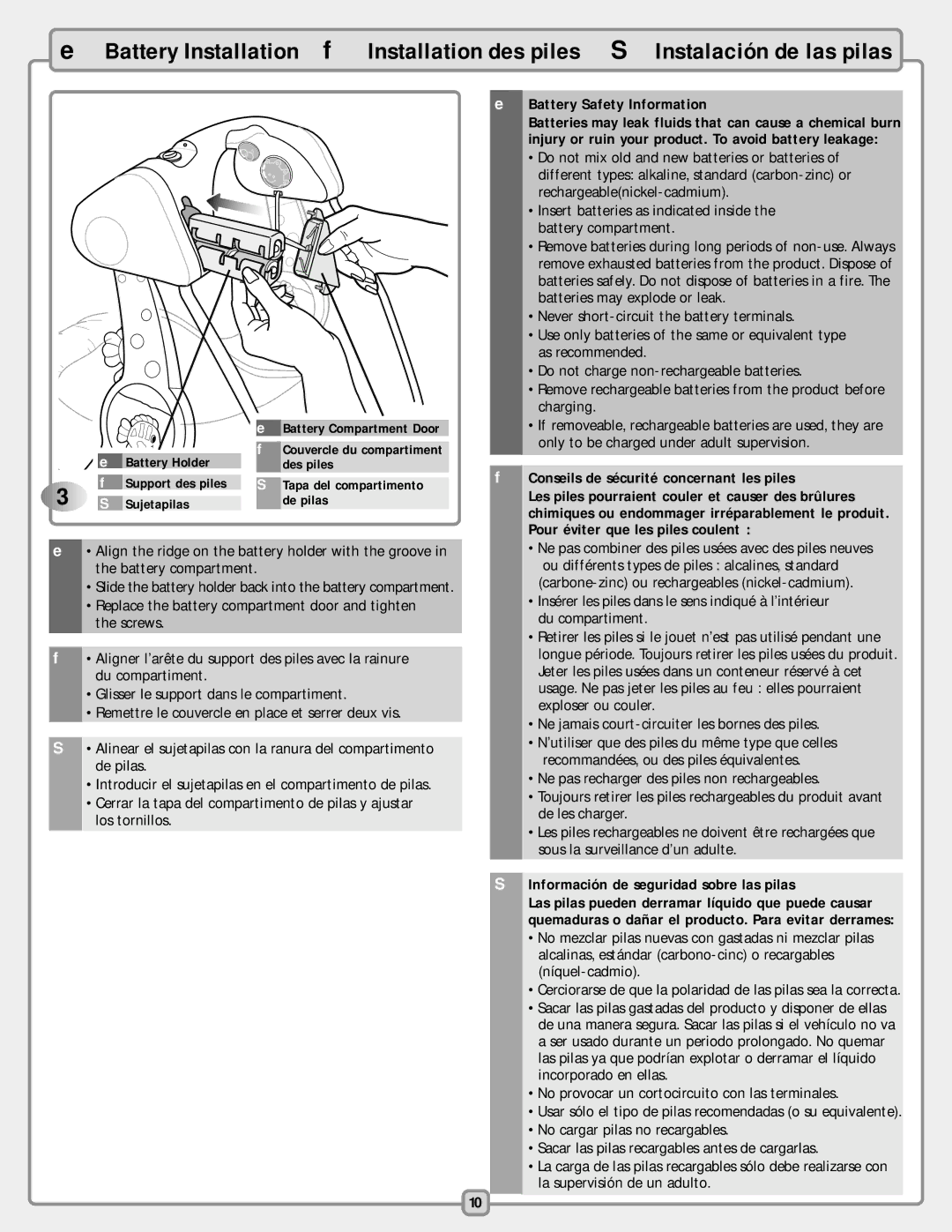 Fisher-Price C1384 manual Los tornillos, Battery Safety Information, Información de seguridad sobre las pilas 