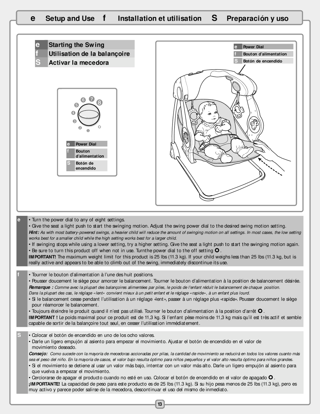 Fisher-Price C1384 manual Starting the Swing 