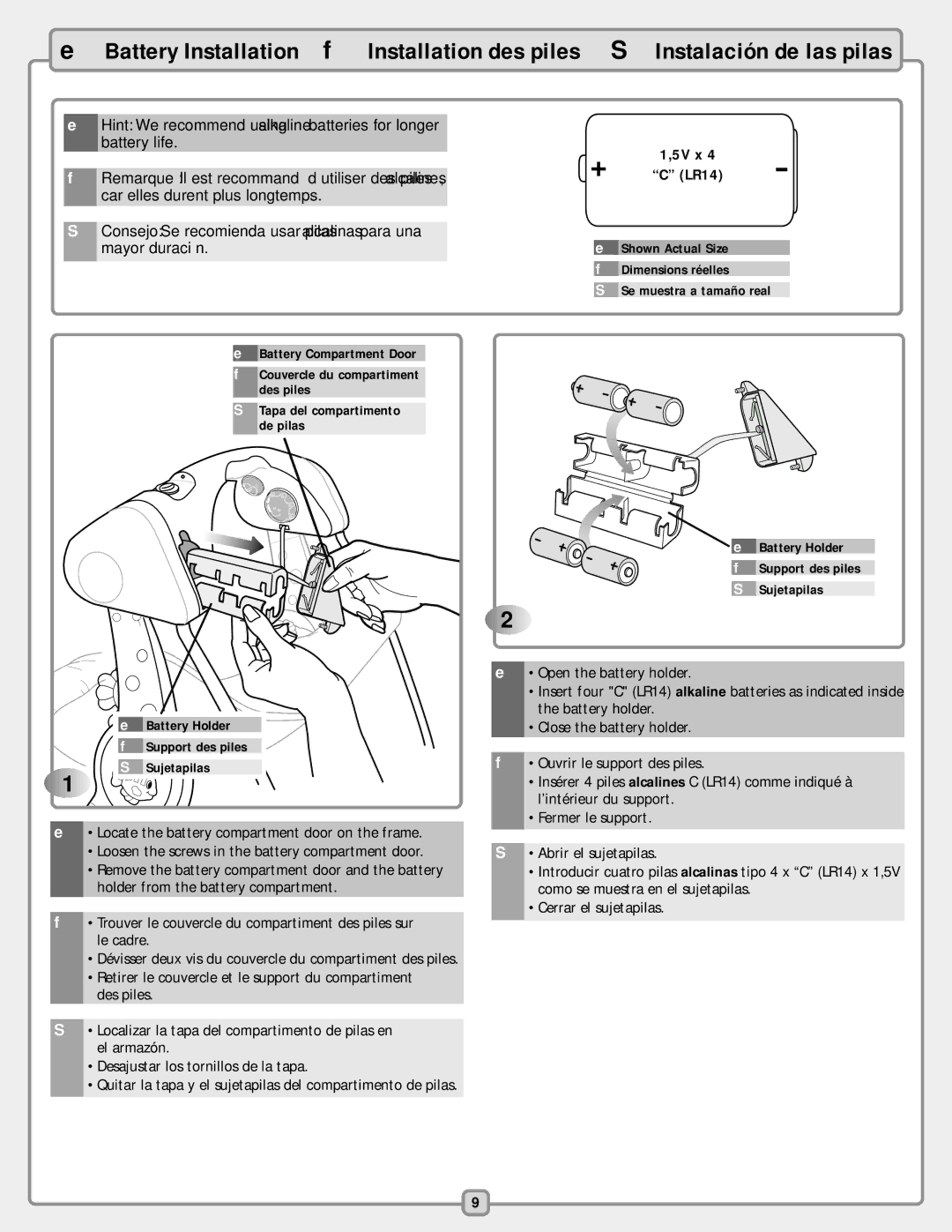 Fisher-Price C1384 manual 5V x LR14, Battery Holder Support des piles Sujetapilas 