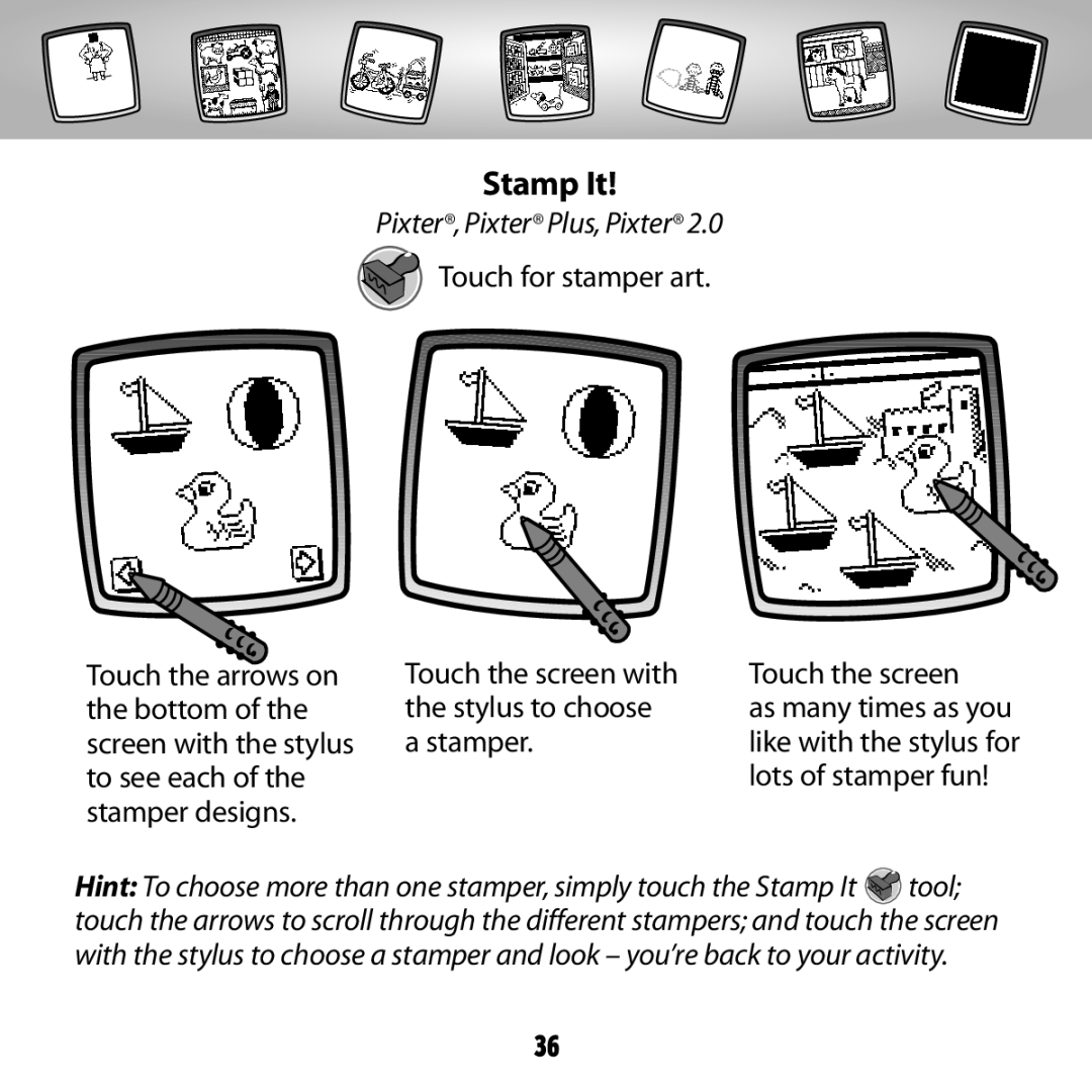 Fisher-Price C5347 owner manual Stamp It, Touch for stamper art 