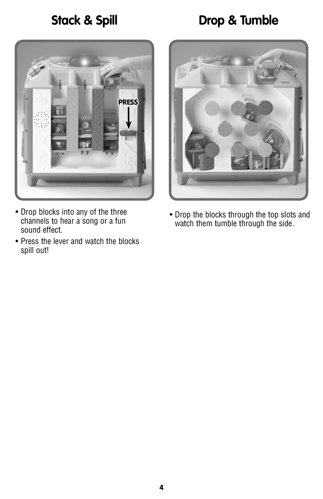 Fisher-Price C5523 instruction sheet Stack & Spill, Drop & Tumble 