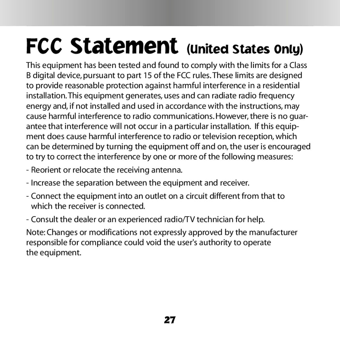 Fisher-Price C6508 owner manual FCC Statement United States Only 