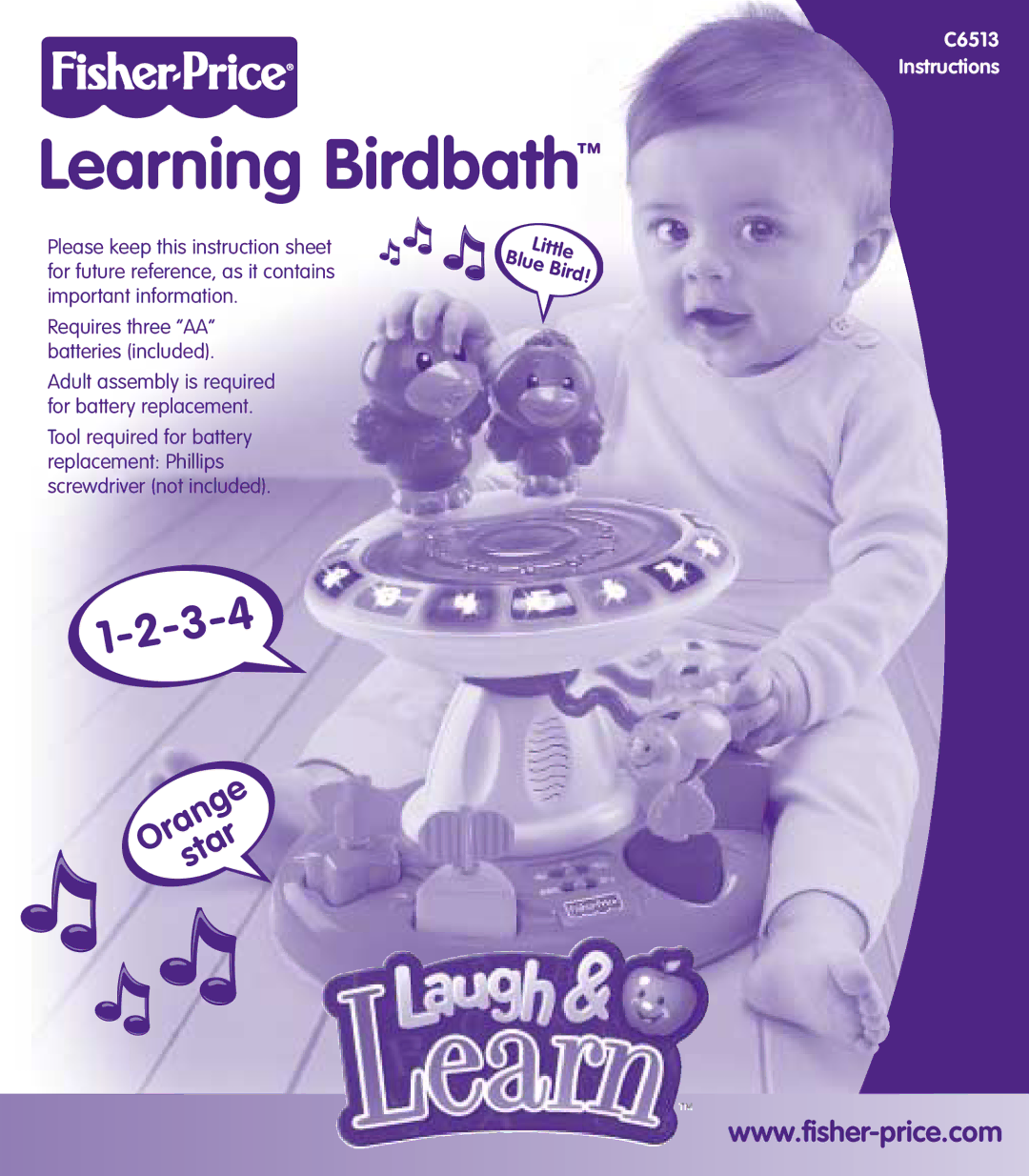 Fisher-Price C6513 instruction sheet Learning Birdbath 