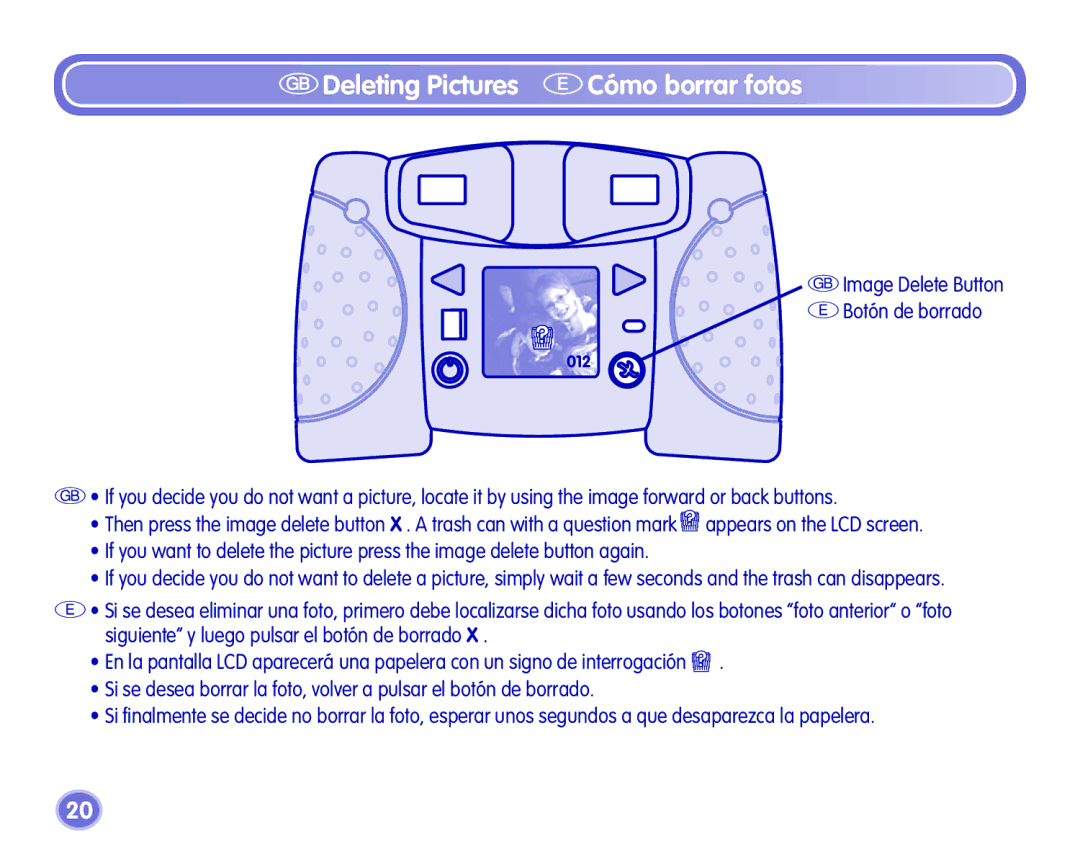 Fisher-Price Camera manual Deleting Pictures ECómo borrar fotos 