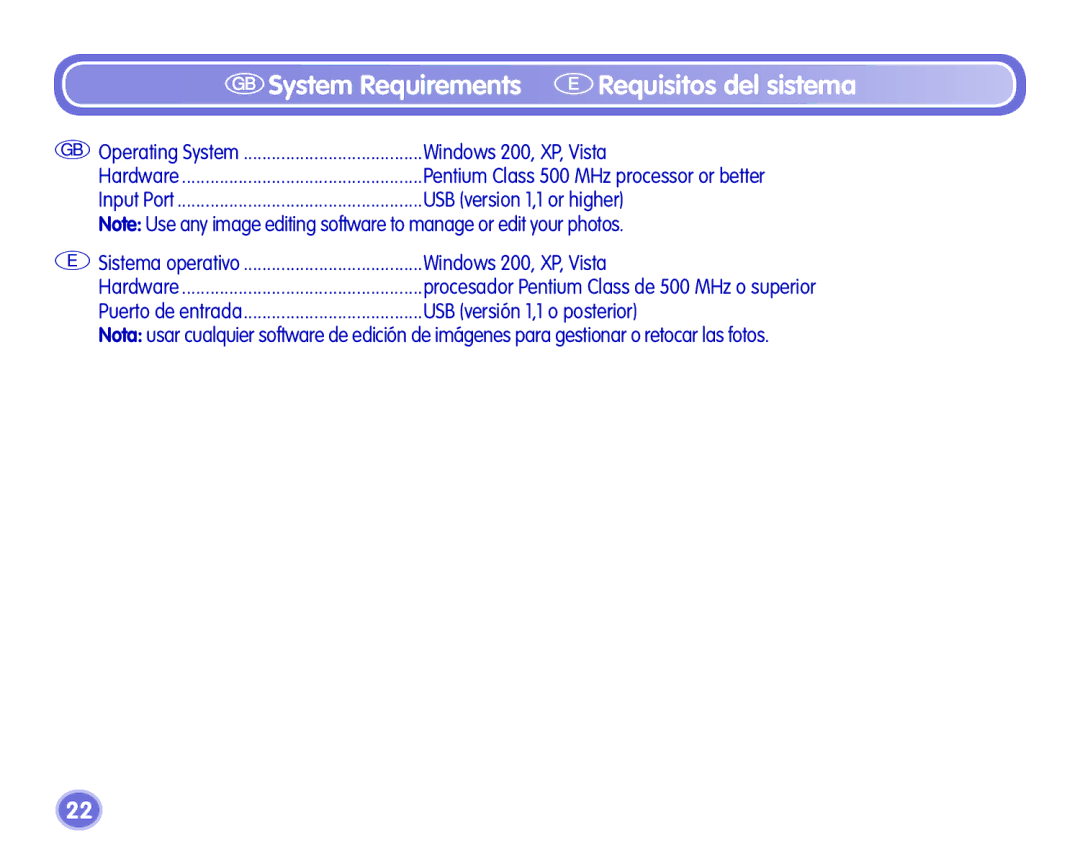 Fisher-Price Camera manual System Requirements ERequisitos del sistema 