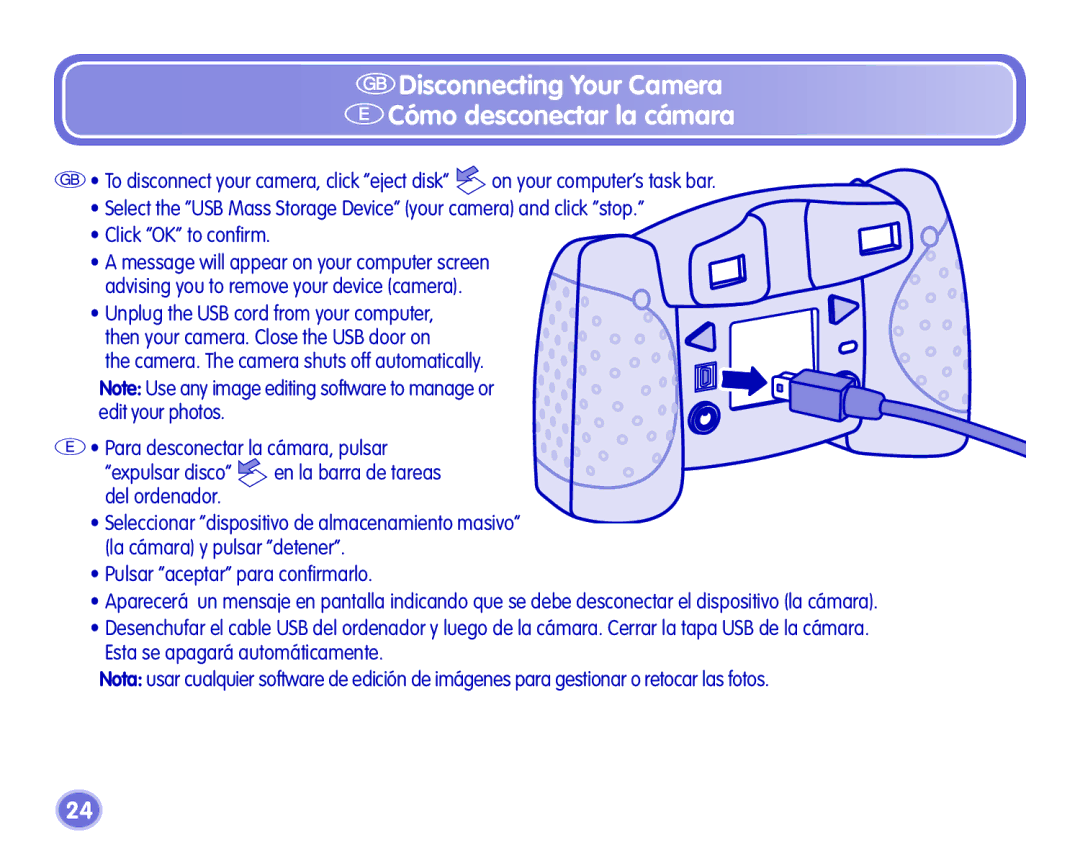 Fisher-Price manual Disconnecting Your Camera ECómo desconectar la cámara 