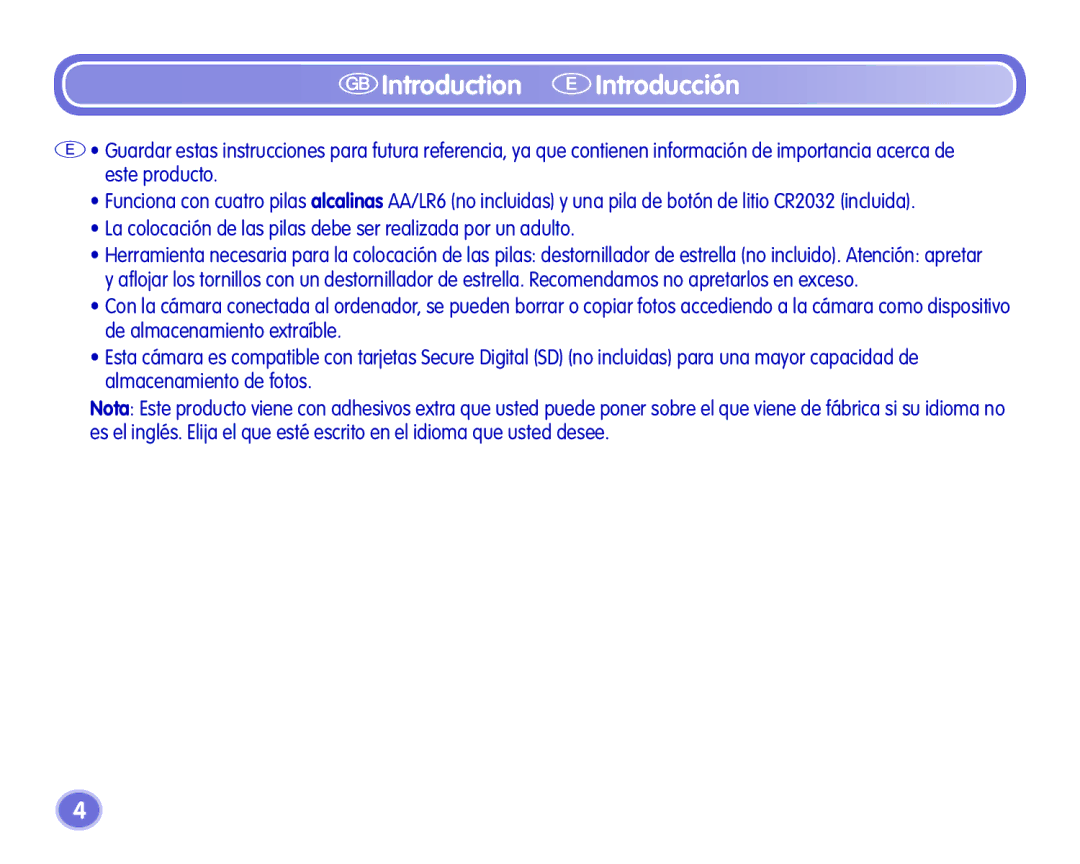 Fisher-Price Camera manual La colocación de las pilas debe ser realizada por un adulto 