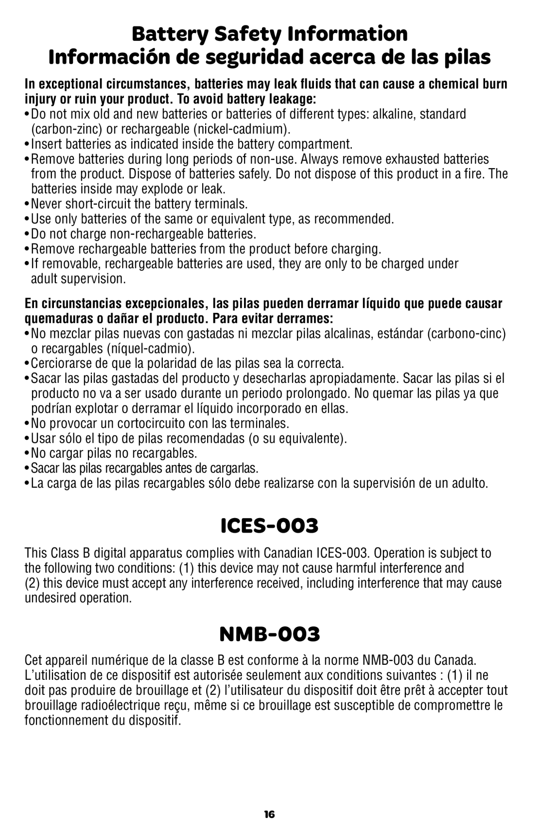 Fisher-Price CCF38 manual ICES-003, NMB-003 