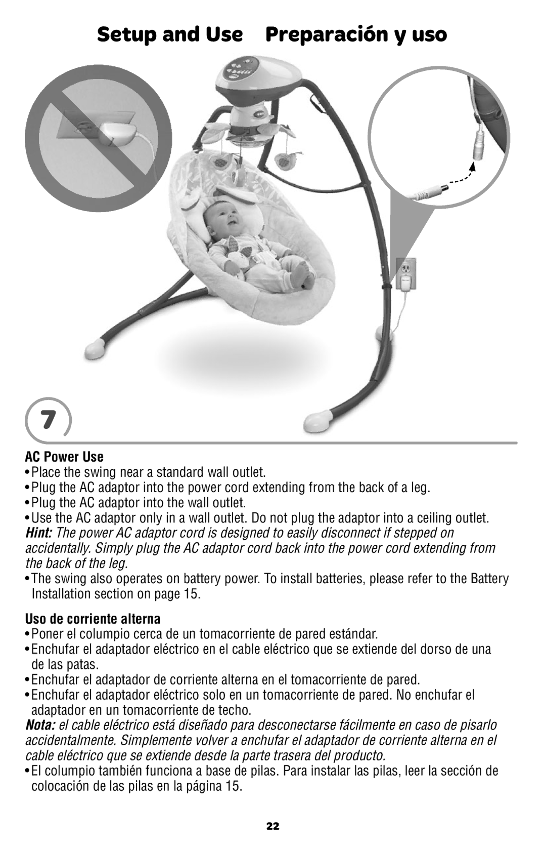 Fisher-Price CCF38 manual AC Power Use, Uso de corriente alterna 