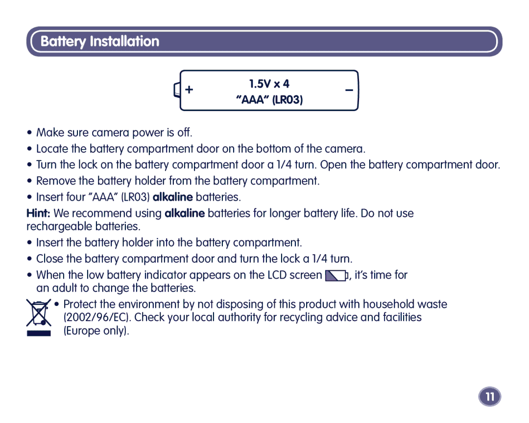 Fisher-Price Digital Camera manual 5V x AAA LR03 