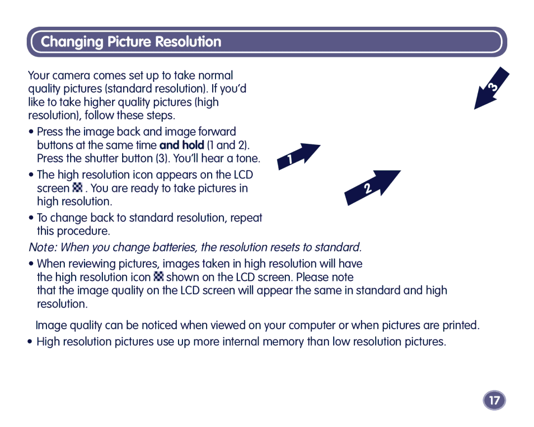 Fisher-Price Digital Camera manual Changing Picture Resolution 