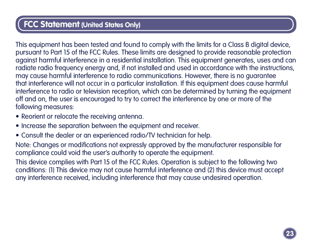 Fisher-Price Digital Camera manual FCC Statement United States Only 