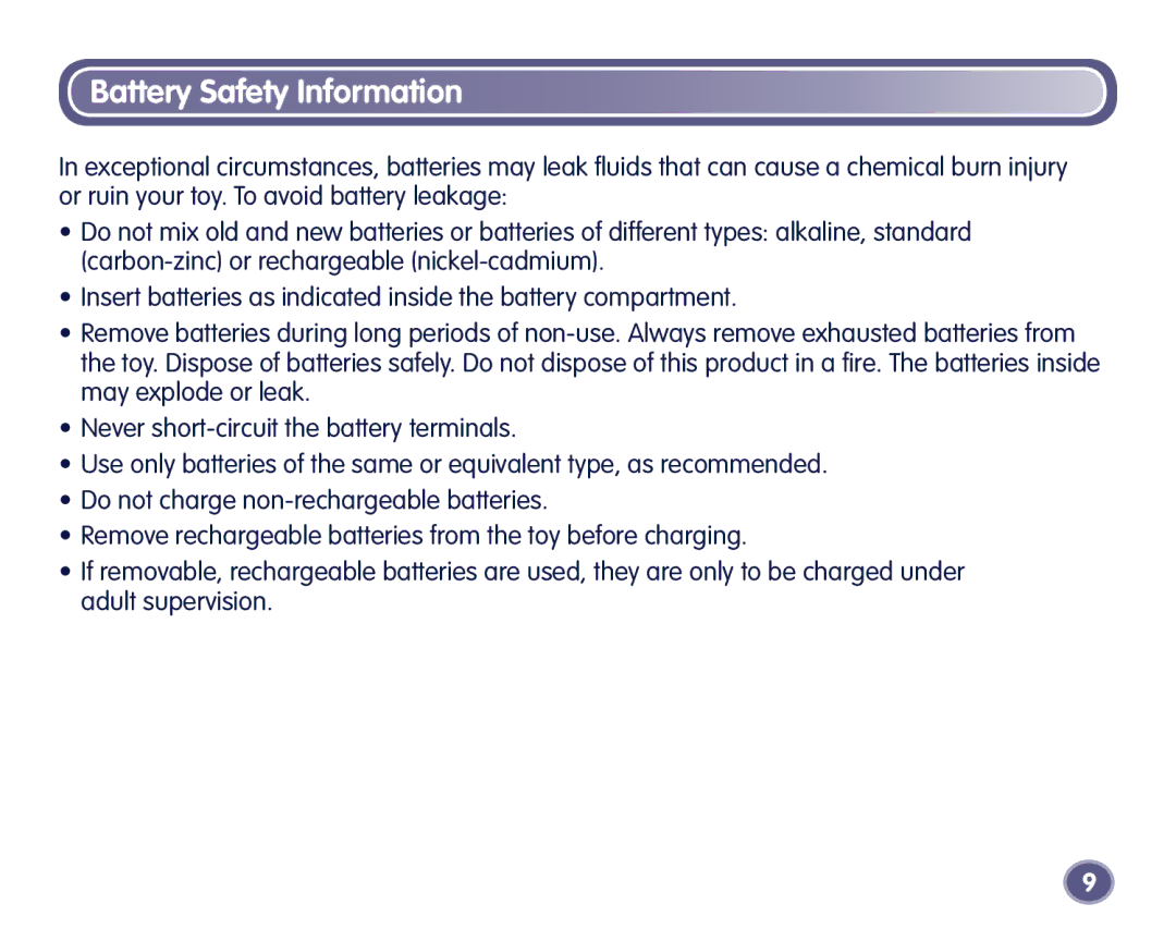 Fisher-Price Digital Camera manual Battery Safety Information 