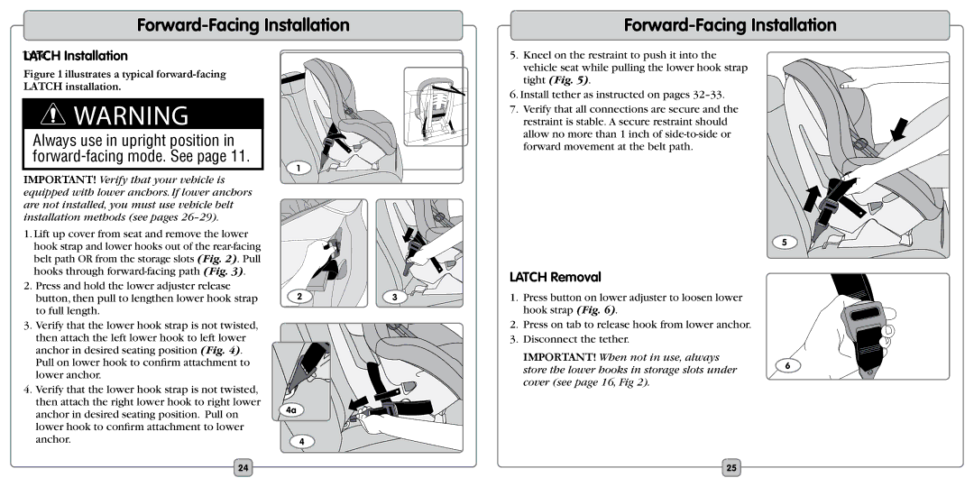 Fisher-Price EF20B manual Forward-FacingeaturesInstallation, TypeLATCH Installation 