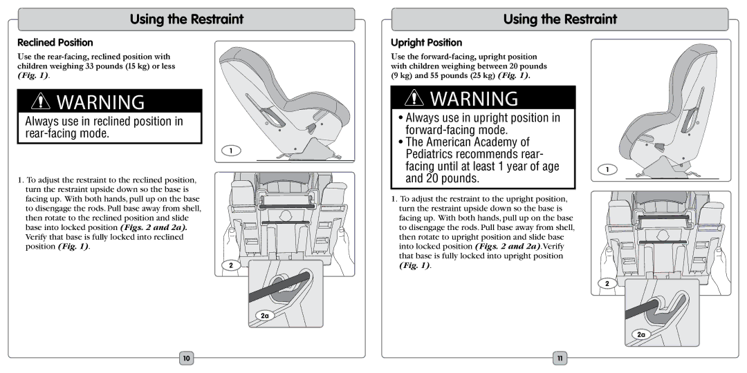 Fisher-Price EF20B manual Reclined Position, Upright Position 