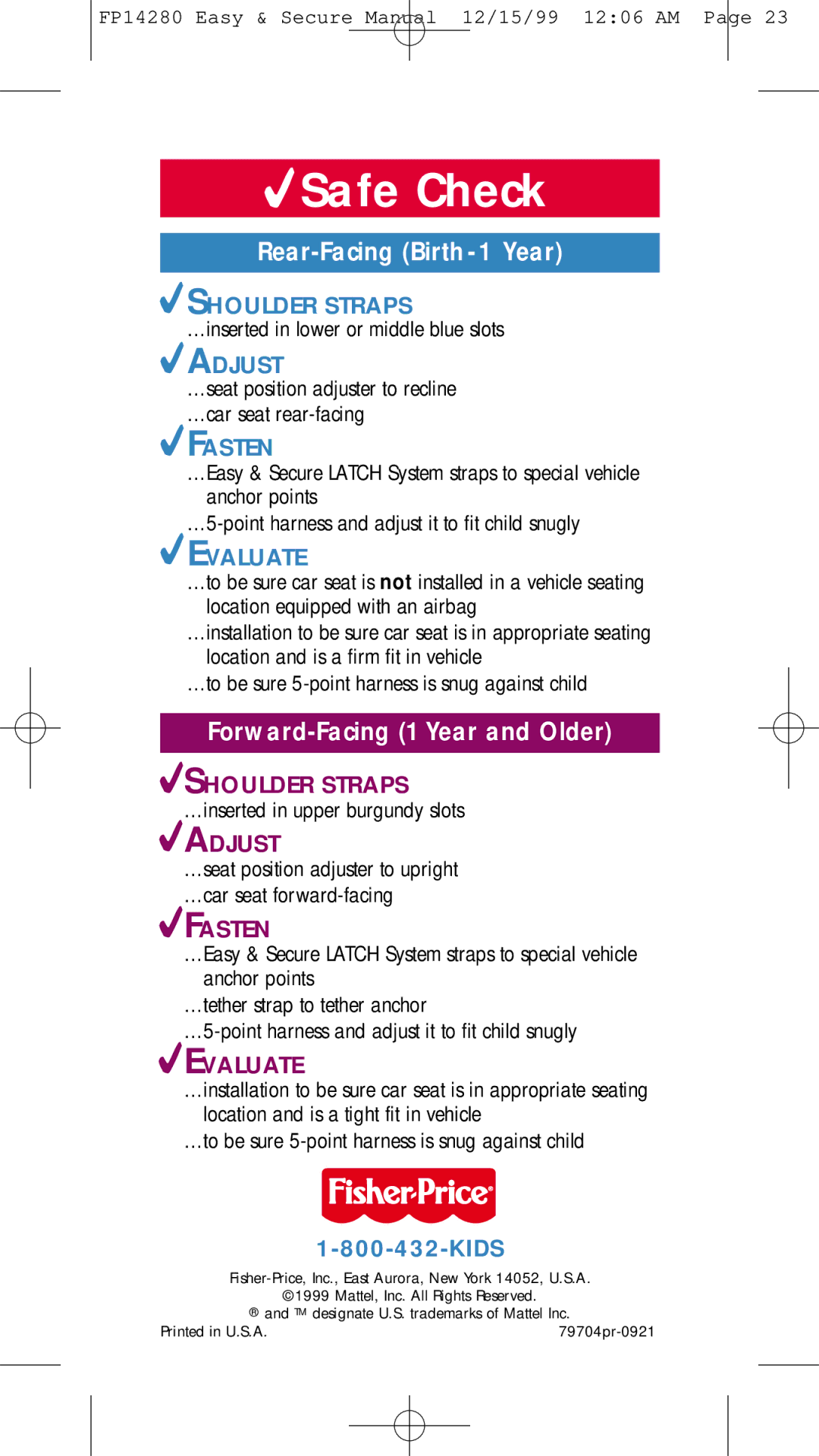Fisher-Price FP14280 manual Safe Check 