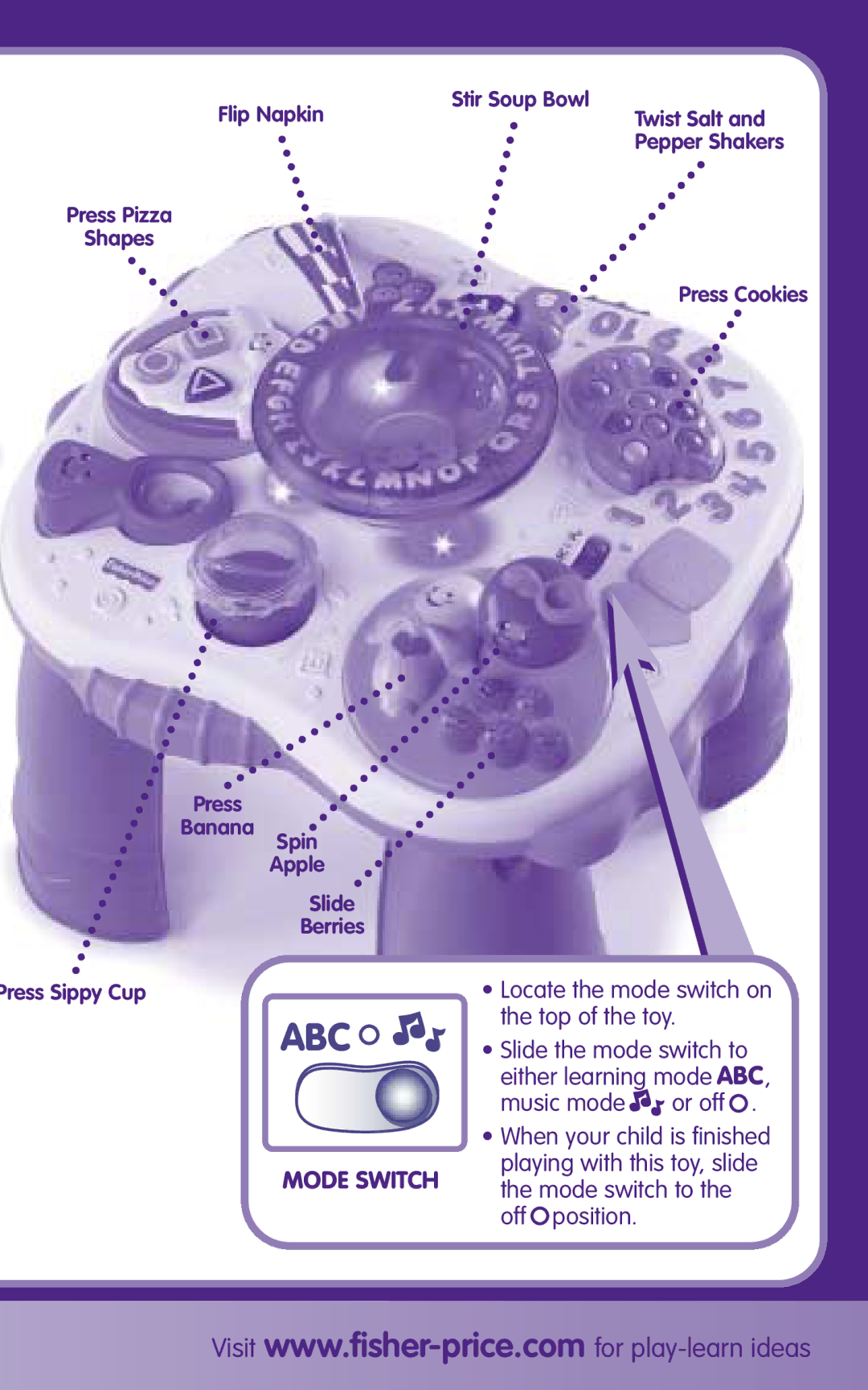 Fisher-Price G2808 instruction sheet For play-learn ideas 