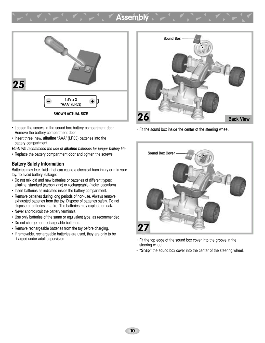 Fisher-Price G4815 Battery Safety Information, Replace the battery compartment door and tighten the screws 