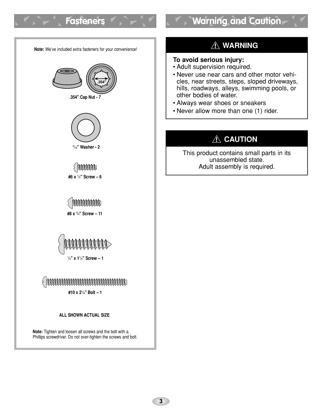 Fisher-Price G4815 instruction sheet Fasteners, To avoid serious injury 