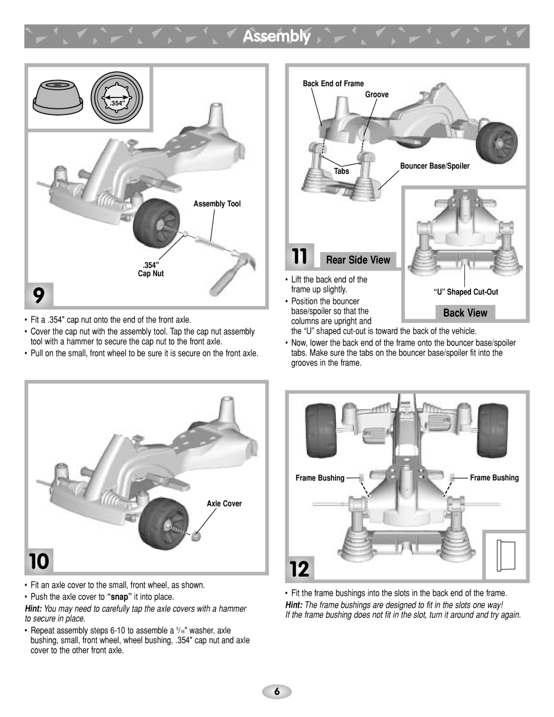 Fisher-Price G4815 instruction sheet Rear Side View, Fit a .354 cap nut onto the end of the front axle 