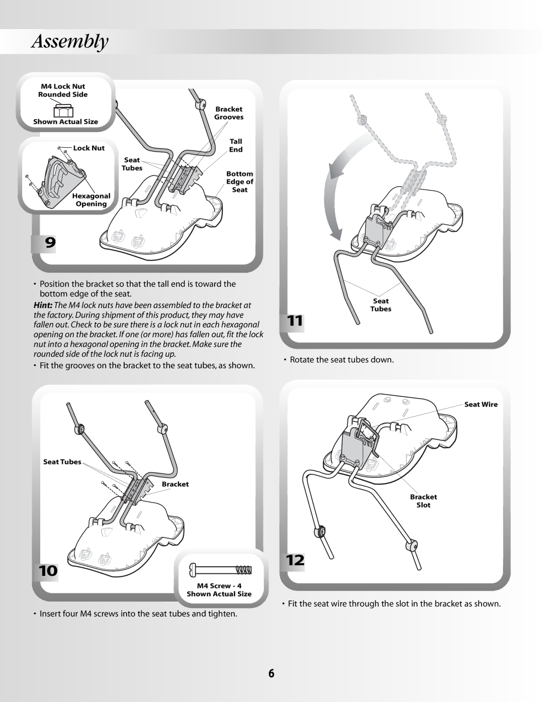 Fisher-Price G5175, B3469, B2108 manual Fit the grooves on the bracket to the seat tubes, as shown 