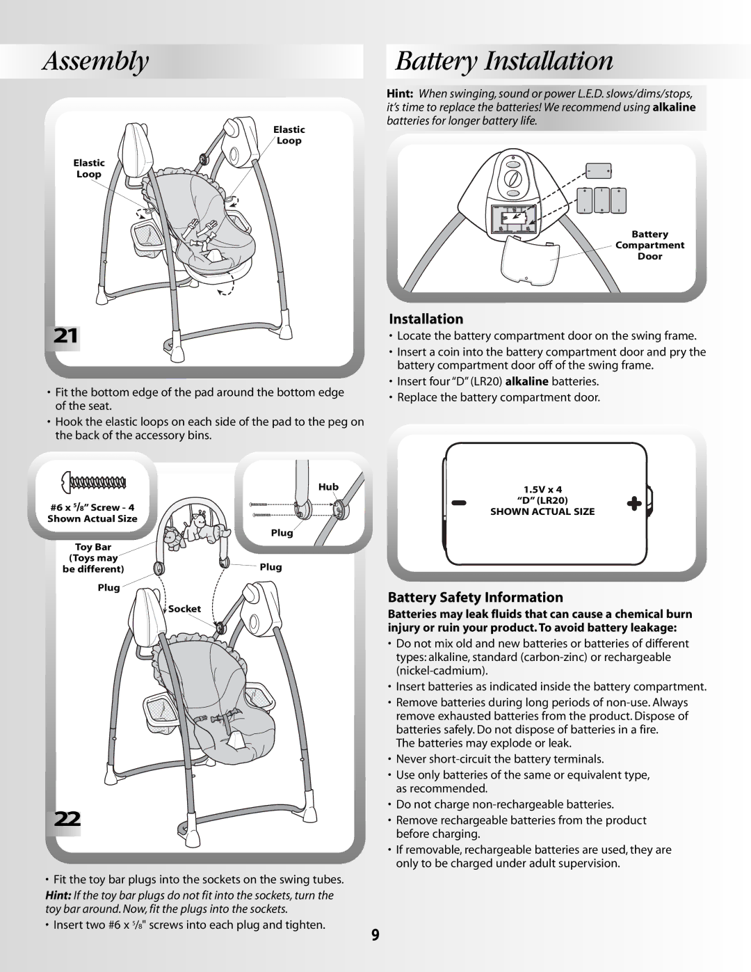 Fisher-Price G5175, B3469, B2108 manual Assembly Battery, Latio 